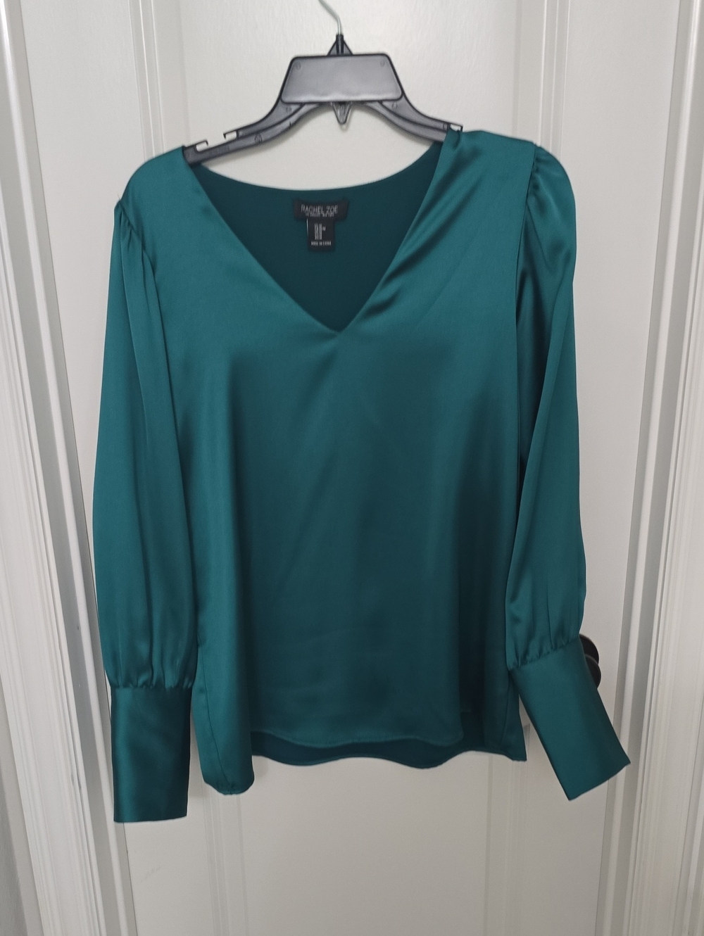 Rachel Zoe Teal Satin V-Neck Blouse